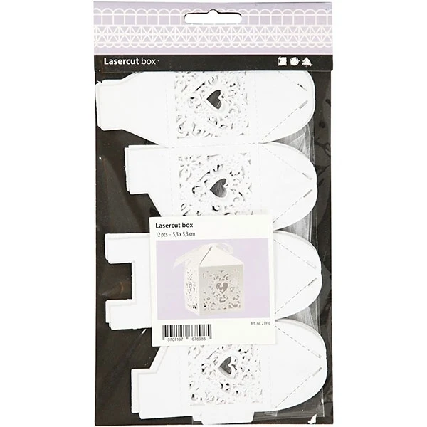 Create Craft - Decorative Box 12pieces White Heart 5.3cmx5.3cm