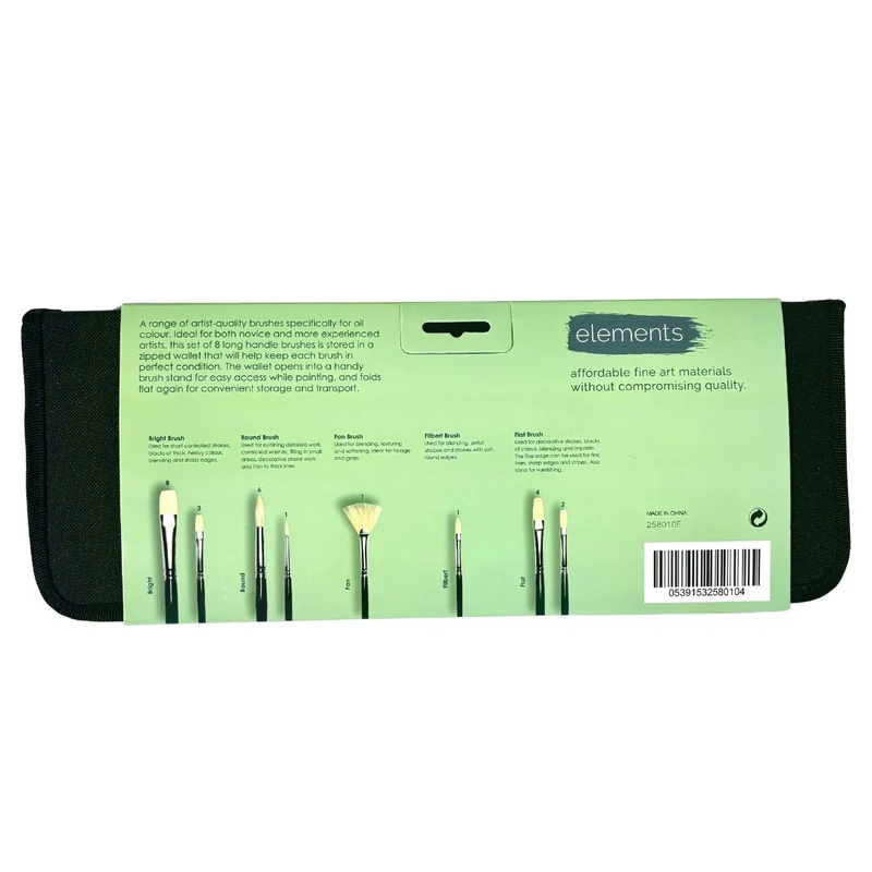 Elements - 8x Hog Oil Brush set Wallet with stand