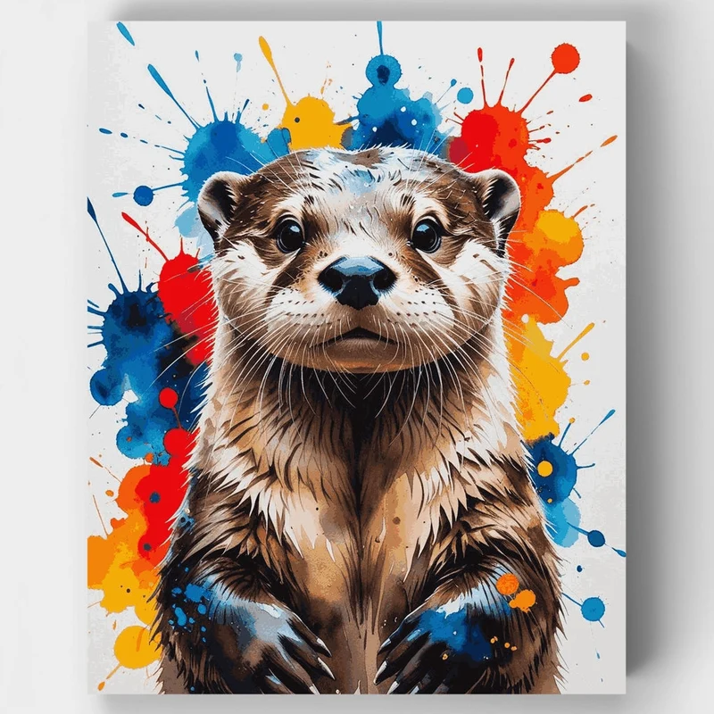 Artistic Otter with Paint Splashes - Paint by Numbers Kit