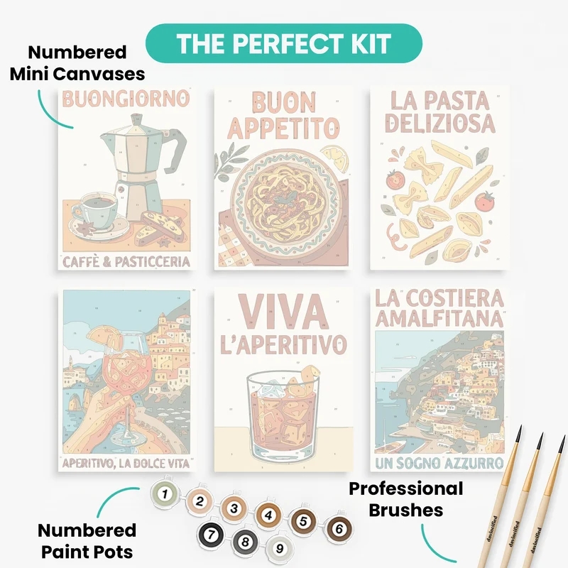Italian Food & Coastal Dreams - Mini Paint by Numbers Set