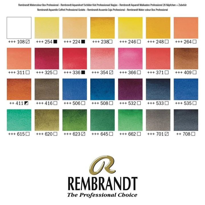 Rembrandt Professional Wooden Watercolor Paint Case, 28 Pans and Accessories