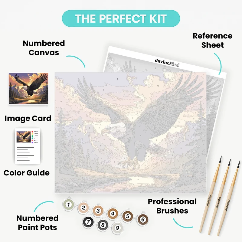 Majestic Bald Eagle Soaring Over Mountain Stream - Paint by Numbers Kit