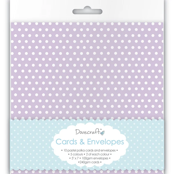 Dovecraft - Cards & Envelopes Polka Dots Various Colours (2xeach) Square - 6x6 (10 Pk)
