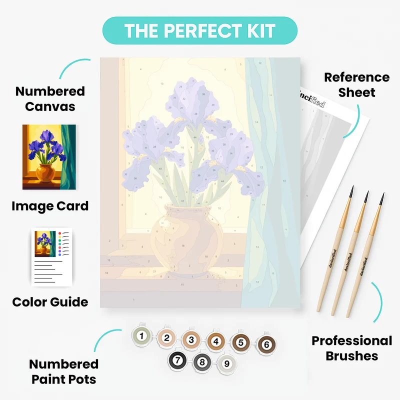 Irises in Golden Vase - Paint by Numbers Kit