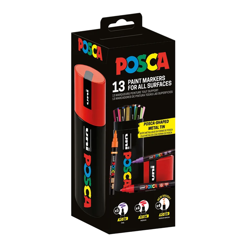 Posca set combinato di pennarelli in scatola di latta – 13 pz (PC-3M, PC-5M, PC-5BR)