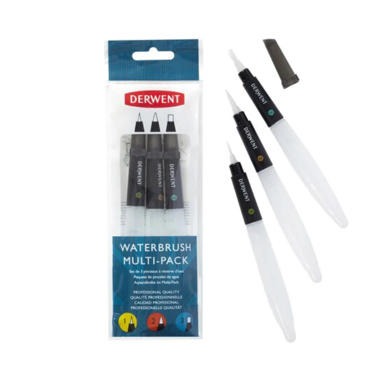 Derwent Waterbrush Multi-Pack – 3 Wasserpinsel mit Wassertank