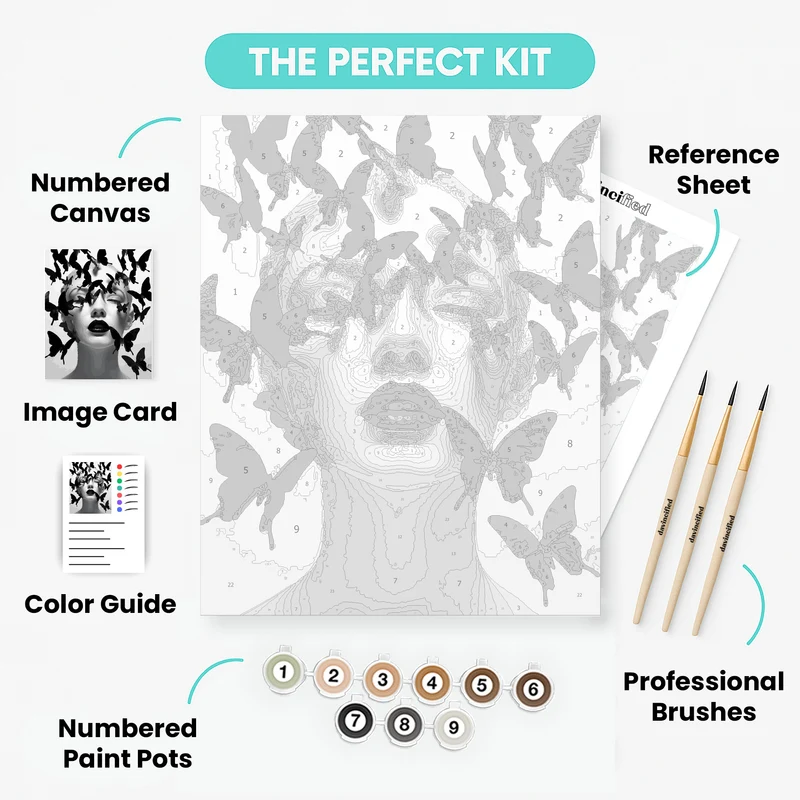 Butterfly Reverie in Black and White - Paint by Numbers Kit