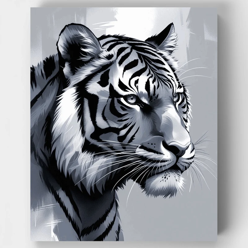 Fierce Tiger in Black and White - Paint by Numbers Kit