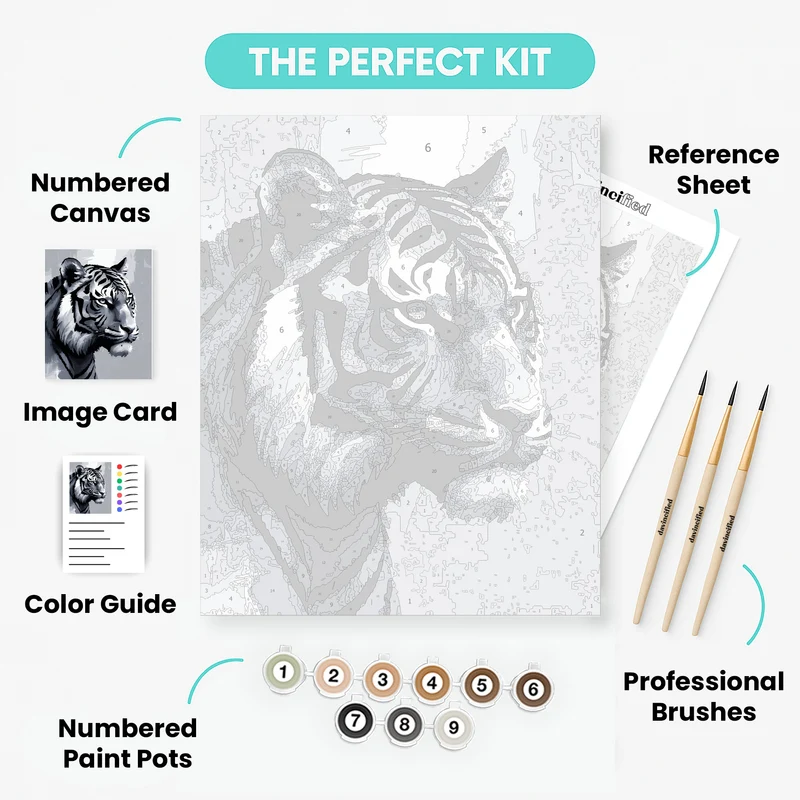 Fierce Tiger in Black and White - Paint by Numbers Kit