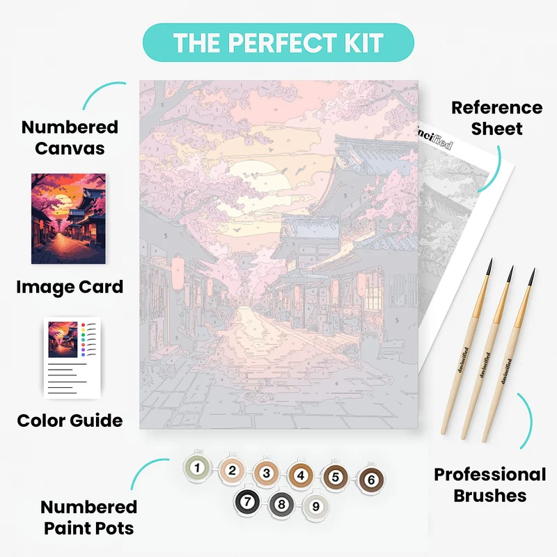 Japanese Village Street at Sunset - Paint by Numbers Kit