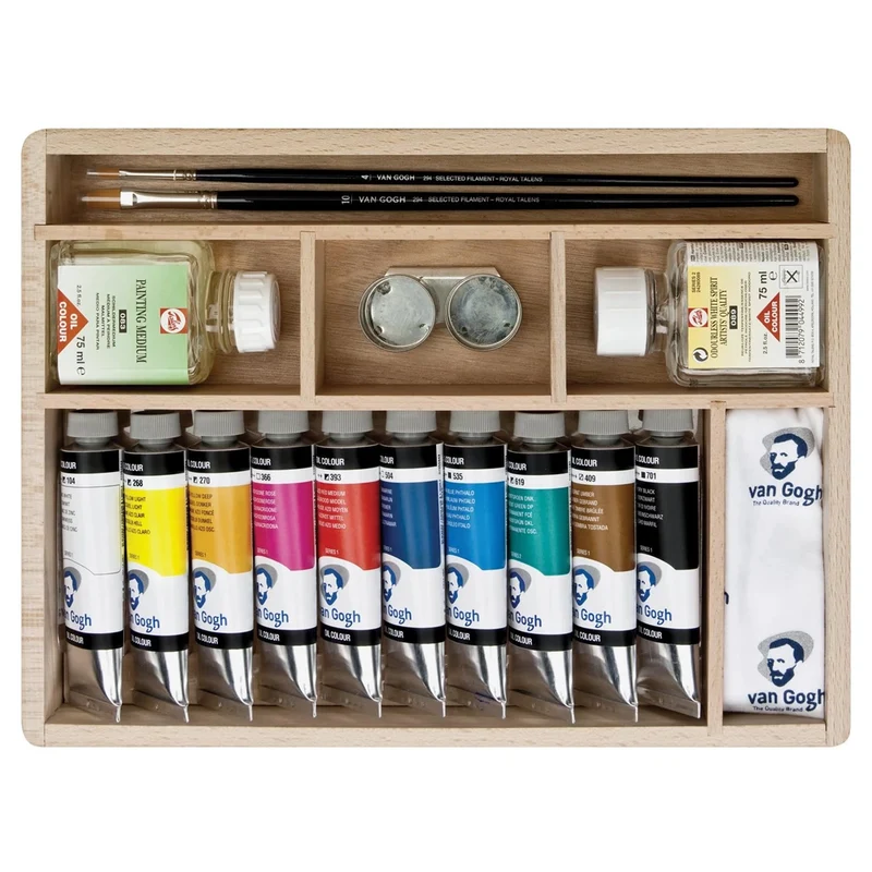 Van Gogh Ölfarbe Holzkasten-Set Basis mit 10 Farben in 40 ml-Tuben + Zubehör