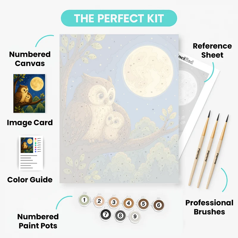 Father and Baby Owl Under the Moonlight - Paint by Numbers Kit