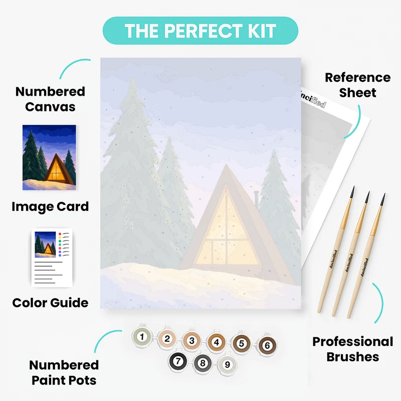 A-Frame Cabin in Winter - Paint by Numbers Kit