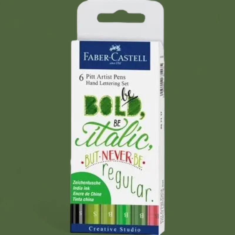 Faber Castell Pitt Artist Pen Tuschestifte, 6er Etui Lettering, Grüntöne