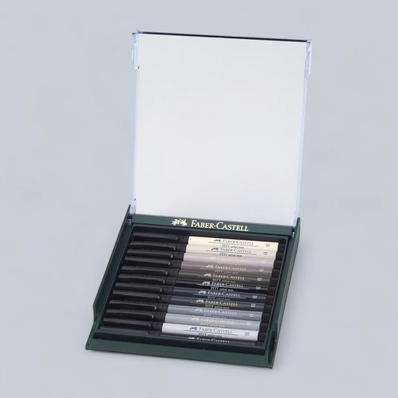 Faber Castell Pitt Artist Pen Brush Tuschestifte, 12er Etui, Grautöne