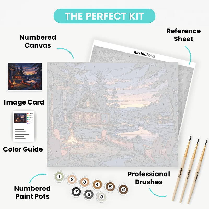 Lakeside Cabin at Twilight - Paint by Numbers Kit