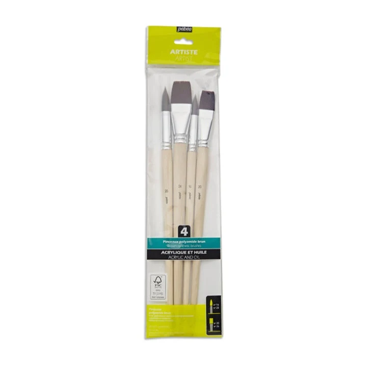 Pebeo Set of 4 Brushes for Acrylic and Oil Paints
