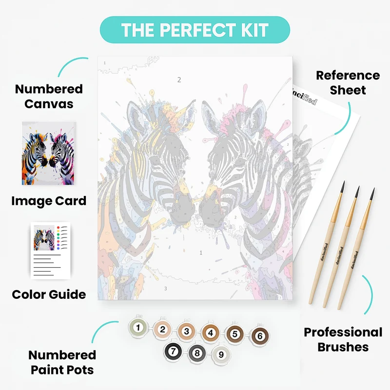 Vibrant Zebra Pair with Paint Splashes - Paint by Numbers Kit