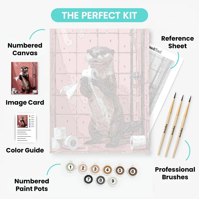 Otter with Toilet Paper in Pink Bathroom - Paint by Numbers Kit