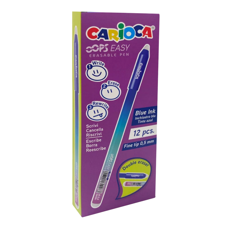 Στυλό που σβήνει Carioca Oops Easy, μπλε μελάνι, συσκευασία 12 τμχ