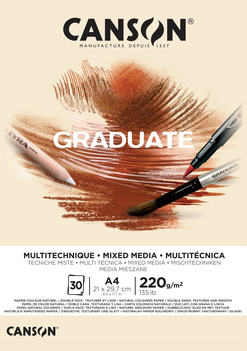 Canson Graduate Mix Media блок Natural 220 g 30 листа A4 лепен