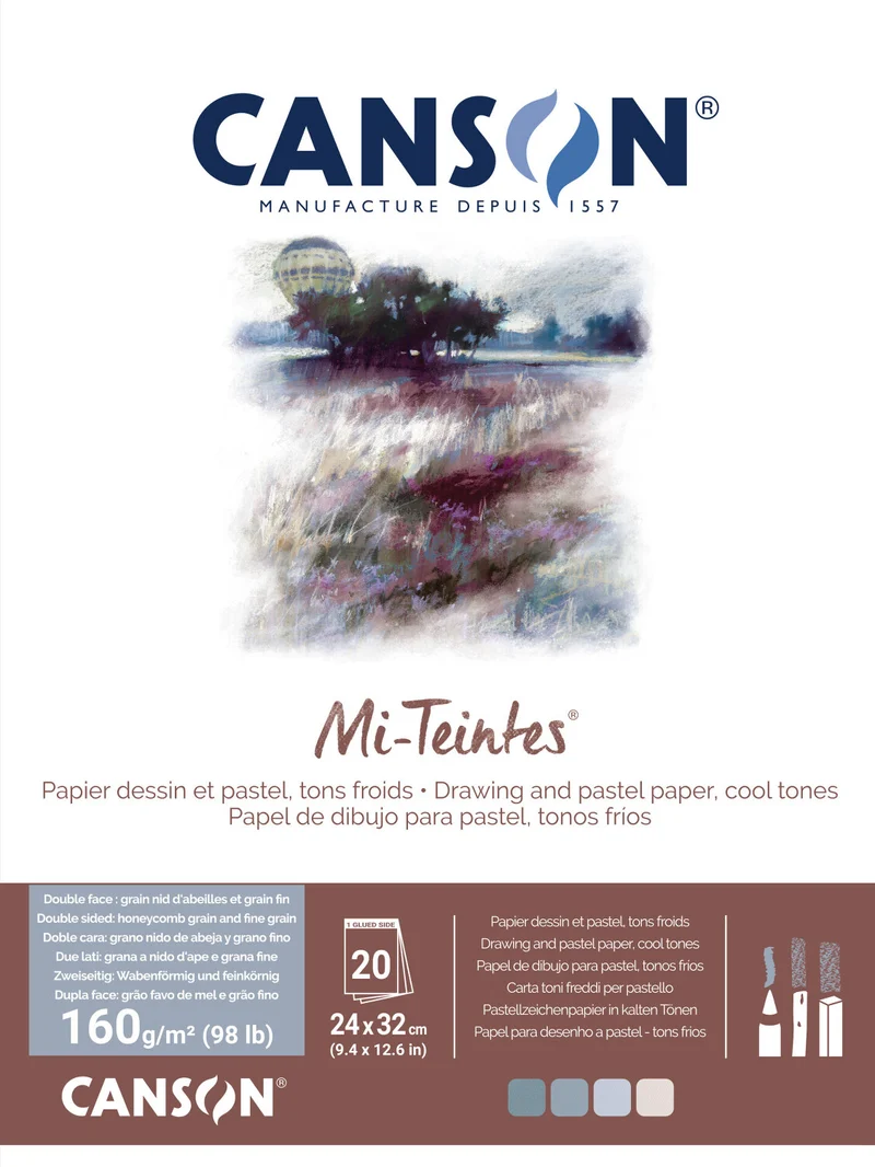 CANSON Mi-Teintes Pastellblock 160 g/m² 20 Blatt – 24 x 32 cm, Grau- & Blautöne