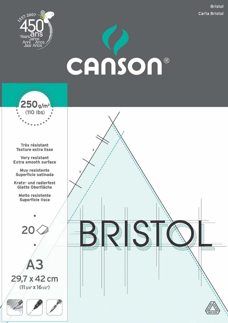 Canson Bristol blok za crtanje 250 g/m² 20 listova A3 lijepljeni