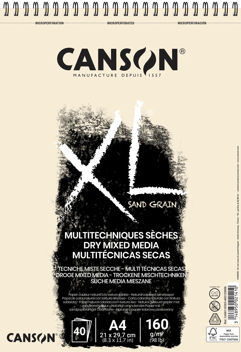 Canson XL Touch blok za pastele Natural 160 g/m² 40 listov A4 spiralna vezava