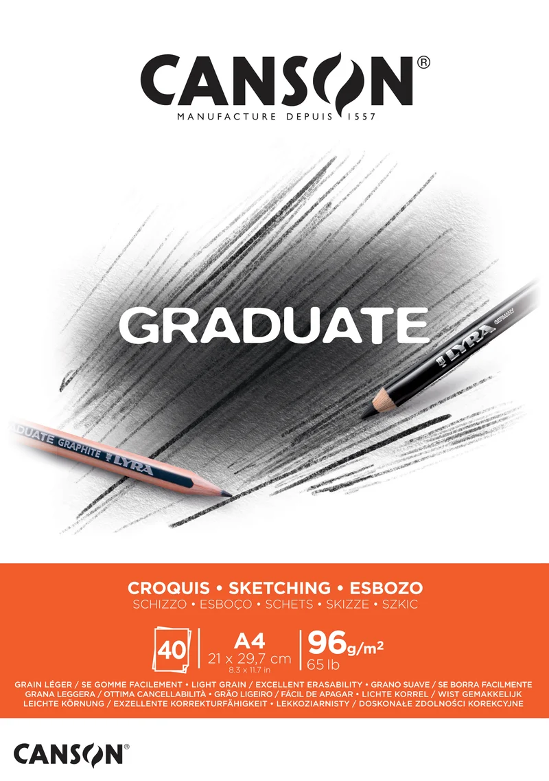 Skicár CANSON Graduate 96 g/m² A4 lepený - 40 listov