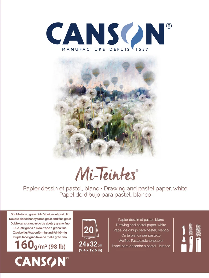 Lijepljeni blok za pastel CANSON Mi-Teintes 160 g/m² 24 x 32 cm – 20 listova, bijeli