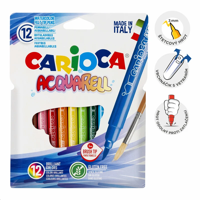 Akvarelni flomastri Carioca, 12 kosov, mešane barve