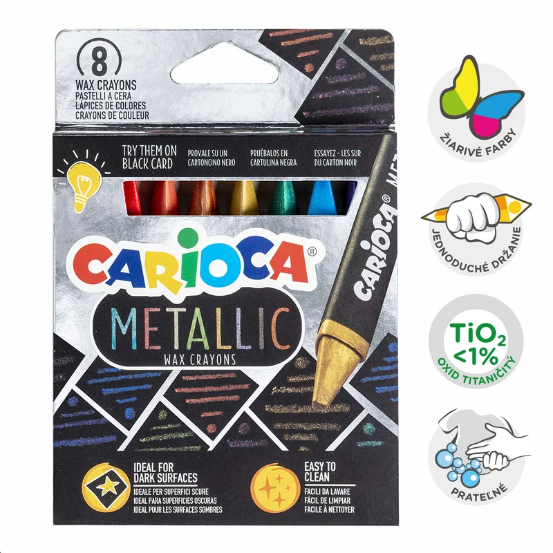 Τριγωνικές κηρομπογιές Carioca Metallic, 8 τμχ