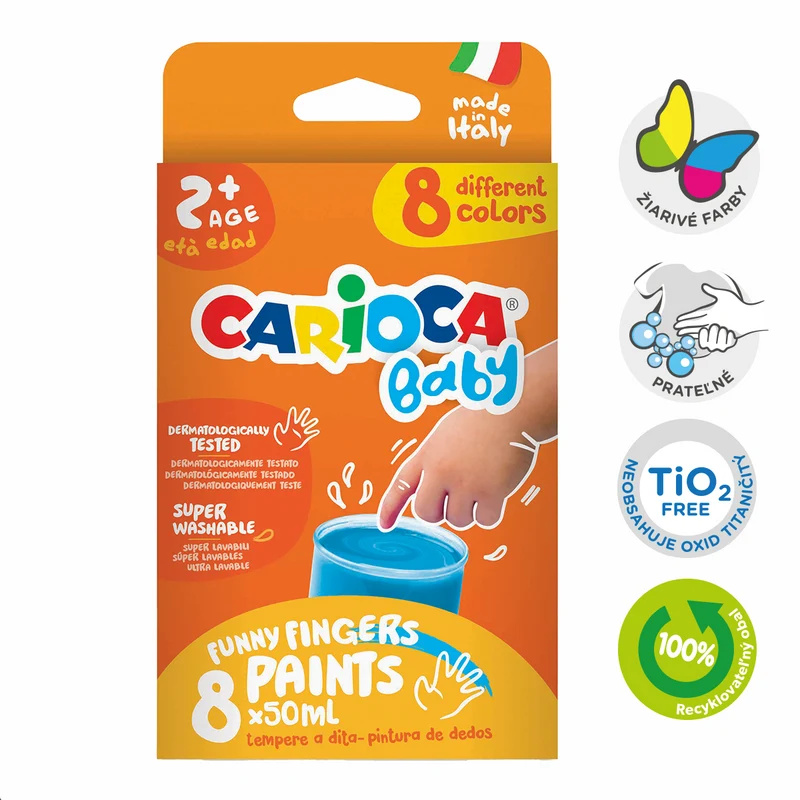 Δακτυλομπογιές Carioca Baby 2+, 8 × 50 ml