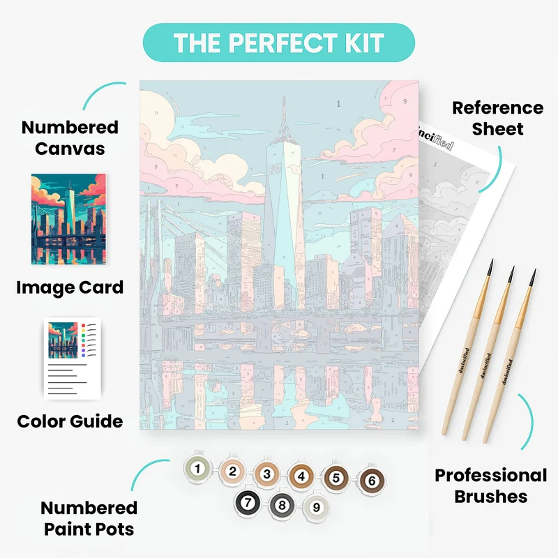 Manhattan Skyline with Bridge Reflections - Paint by Numbers Kit