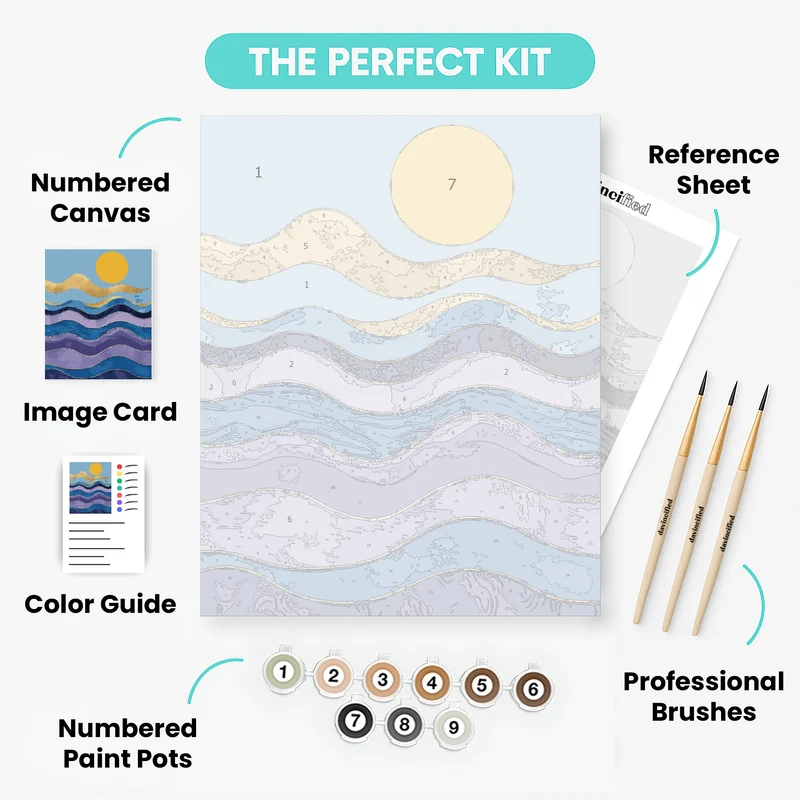 Golden Sun Over Abstract Ocean Waves - Paint by Numbers Kit