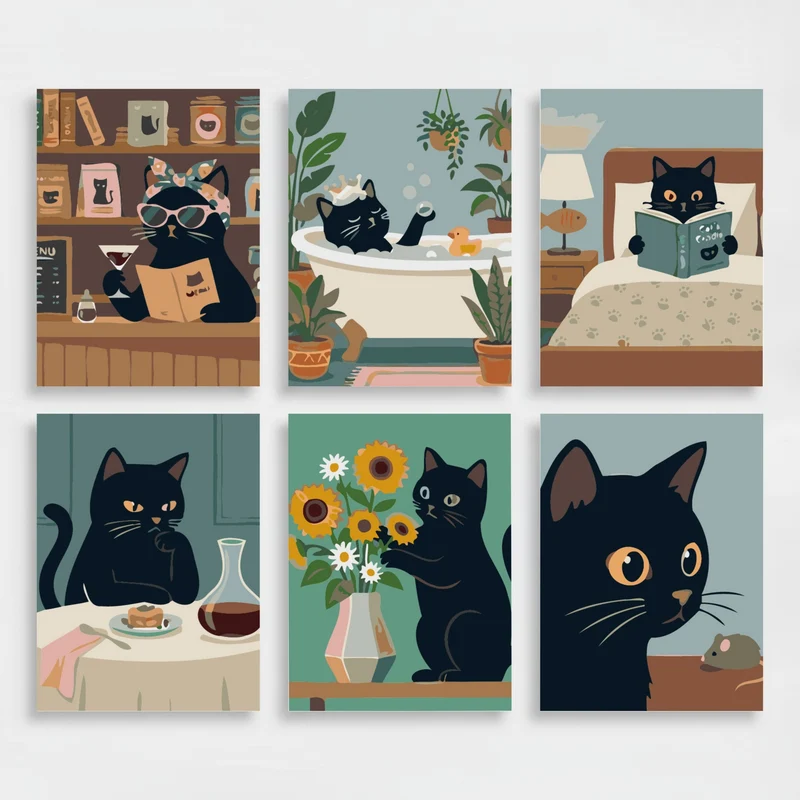 Black Cat Daily Life - Mini Paint by Numbers Set