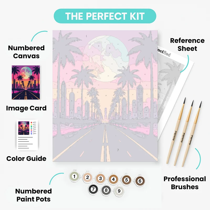 Los Angeles Retrowave Sunset - Paint by Numbers Kit