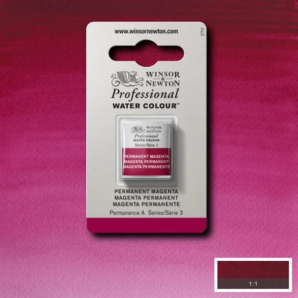 Winsor and Newton - Professional Artists' Watercolour Half Pan - HP - Permanent Magenta