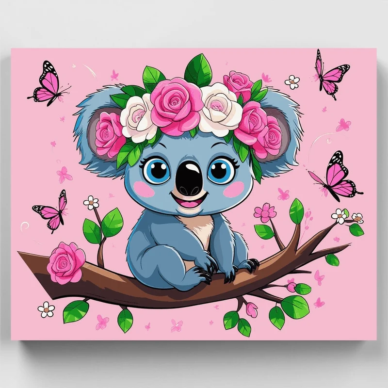 Cute Koala with Flower Crown - Paint by Numbers Kit