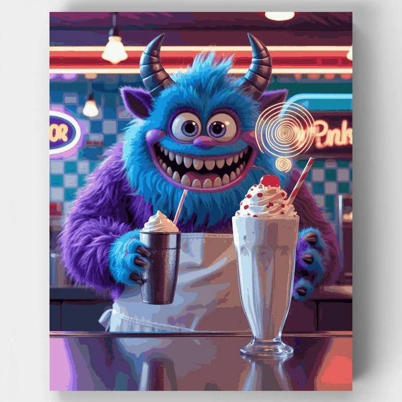 Fuzzy Monster at the Diner - Paint by Numbers Kit