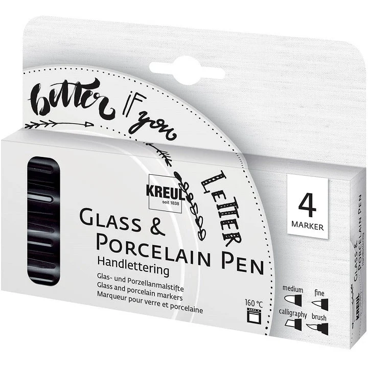 KREUL Glass and Porcelain Markers Handlettering Set of 4