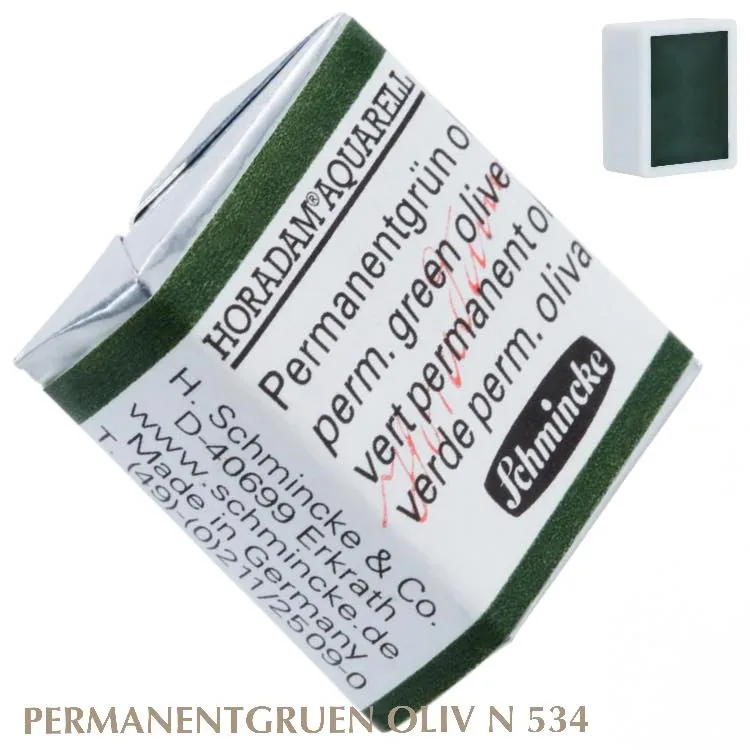 Schmincke HORADAM Aquarellfarbe 1/2 Näpfchen № 534 Permanentgruen Oliv