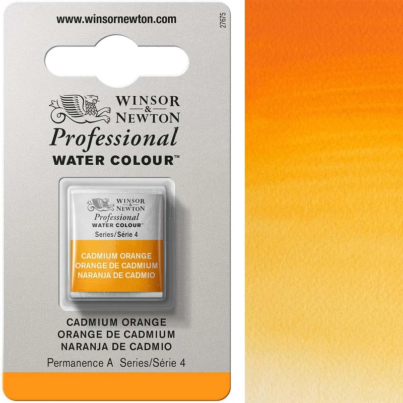 Winsor and Newton - Professional Artists' Watercolour Half Pan - HP - Cadmium Orange