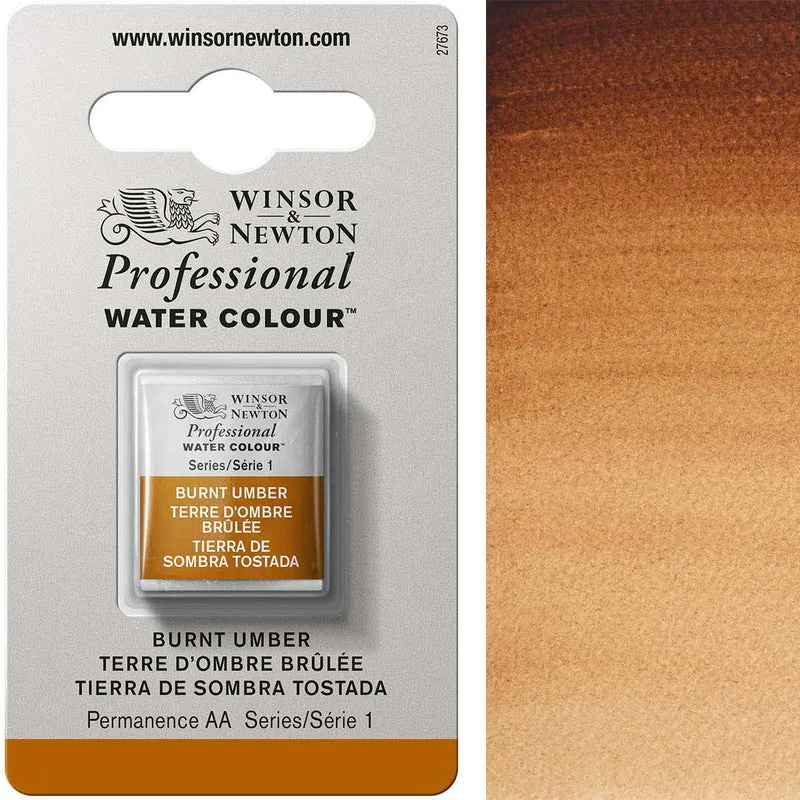 Winsor and Newton - Professional Artists' Watercolour Half Pan - HP - Burnt Umber