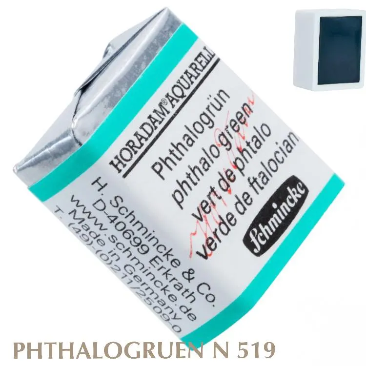 Schmincke HORADAM Aquarellfarbe 1/2 Näpfchen № 519 Phthalogruen