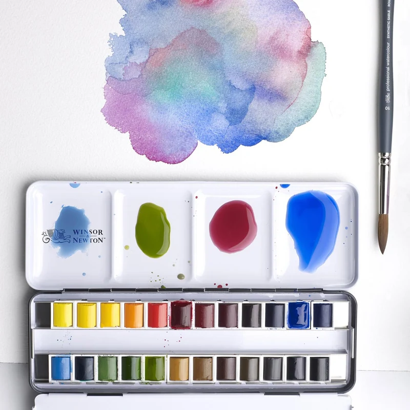 Winsor and Newton - Professional Artists' Watercolour - Lightweight Metal Box (24 Half Pans)