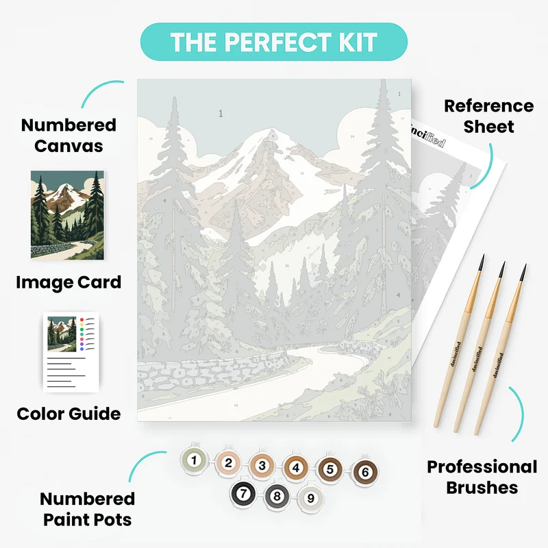 Mount Rainier National Park Forest Road Vista - Paint by Numbers Kit