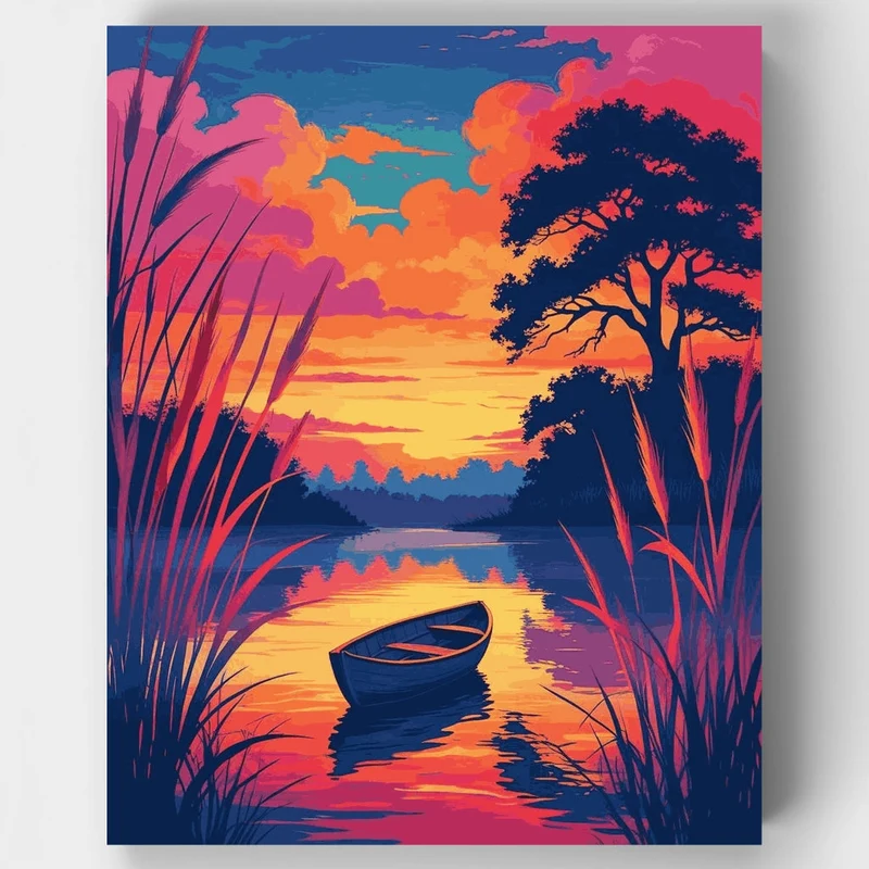 Okavango Delta Sunset Boat - Paint by Numbers Kit