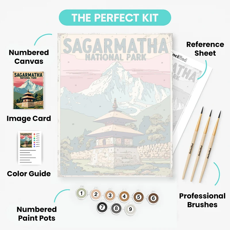 Sagarmatha National Park Temple and Peaks - Paint by Numbers Kit