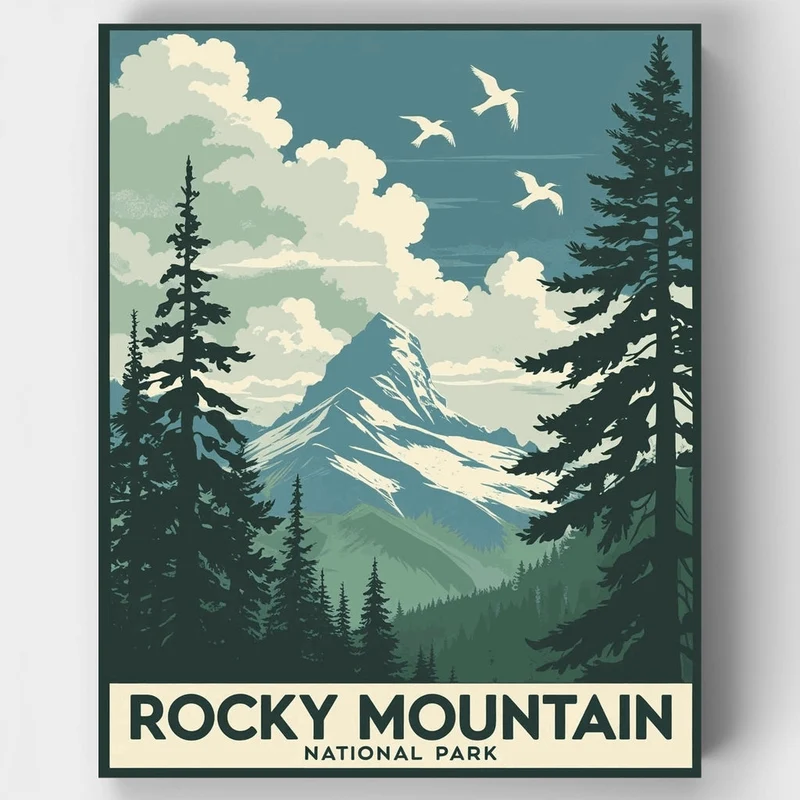 Rocky Mountain National Park Snow-Capped Peak Forest Vista - Paint by Numbers Kit
